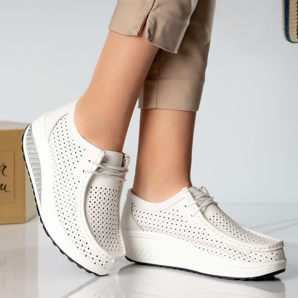 Pantofi dama casual albi piele naturala samra - poza 2