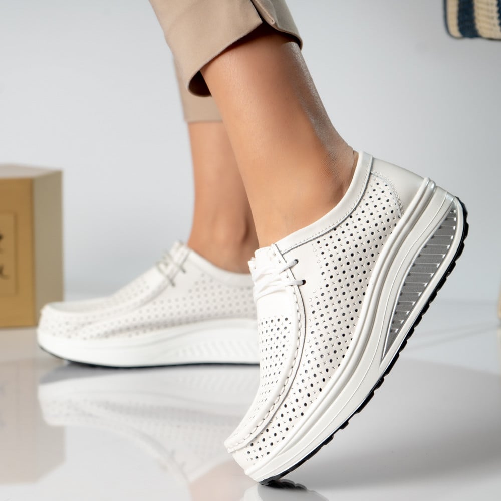 Pantofi dama casual albi piele naturala samra - poza 3