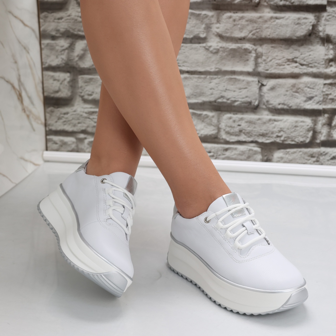 Pantofi dama casual Albii din Piele Naturala Namia - poza 3