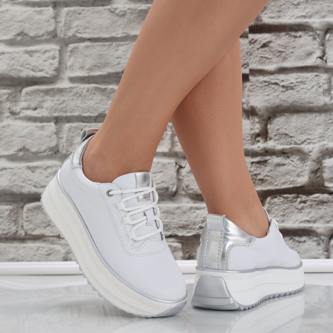 Pantofi dama casual Albii din Piele Naturala Namia - poza 4