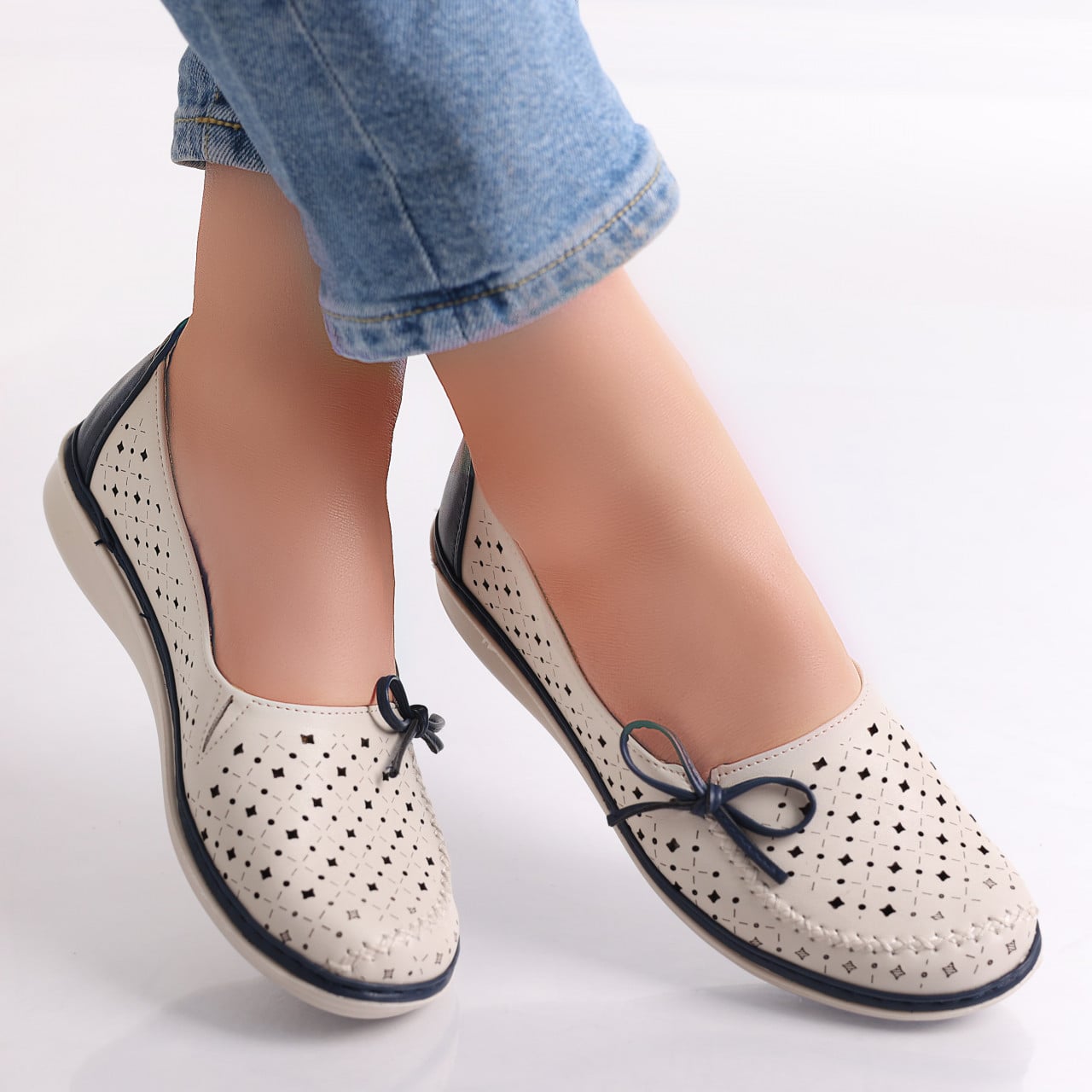 Pantofi dama casual Bej/Albastri din Piele Ecologica Norte - poza 1