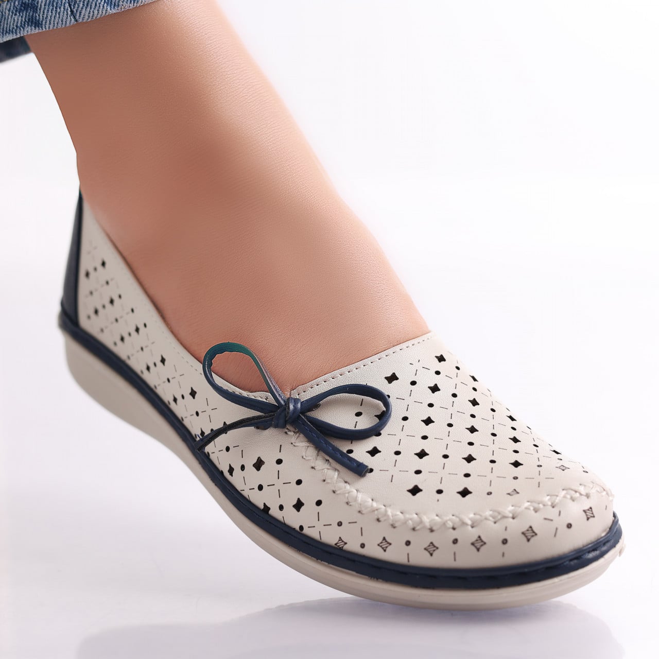 Pantofi dama casual Bej/Albastri din Piele Ecologica Norte - poza 2