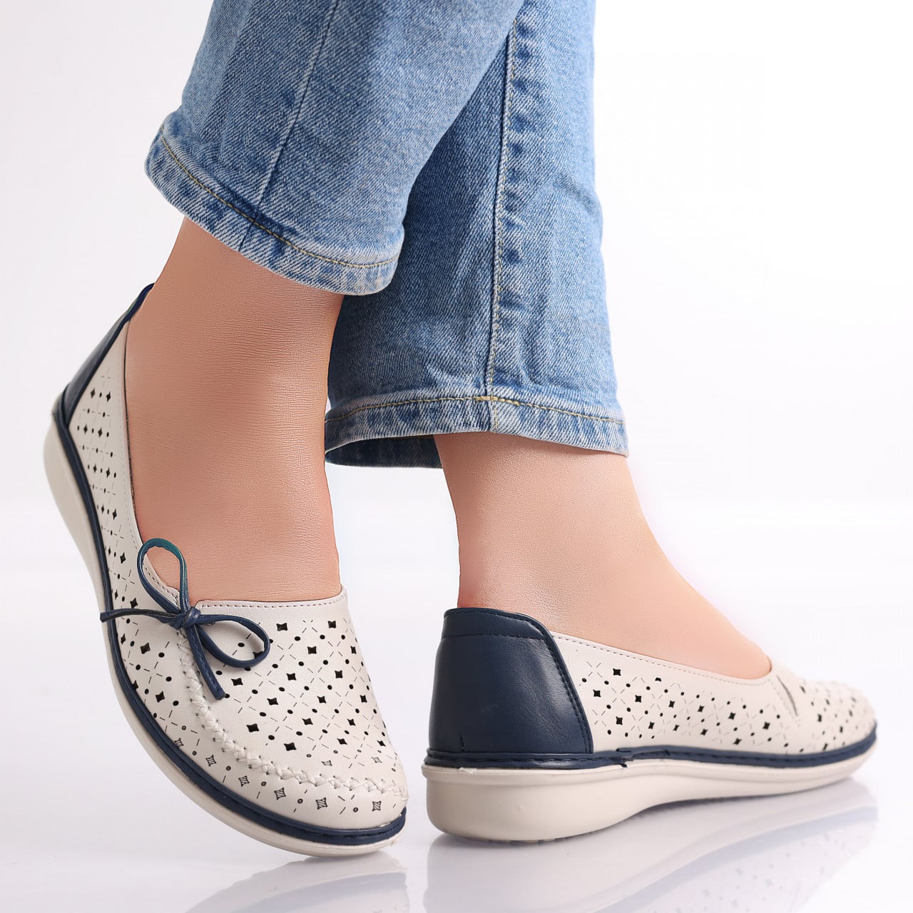 Pantofi dama casual Bej/Albastri din Piele Ecologica Norte - poza 3
