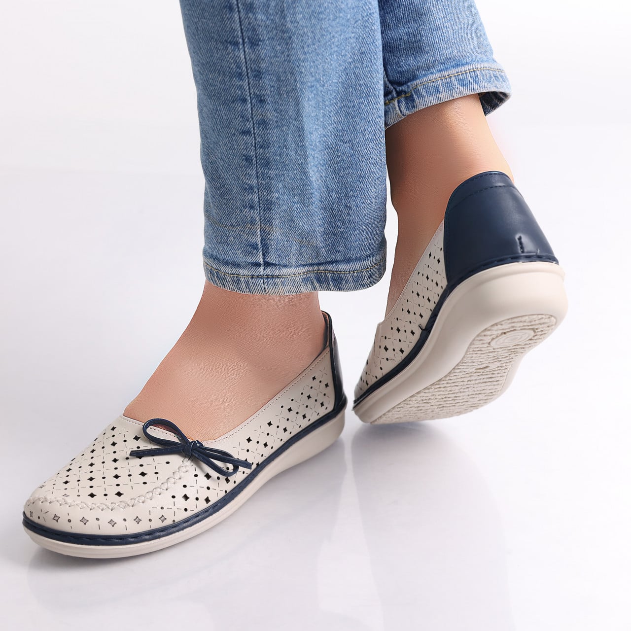 Pantofi dama casual Bej/Albastri din Piele Ecologica Norte - poza 4