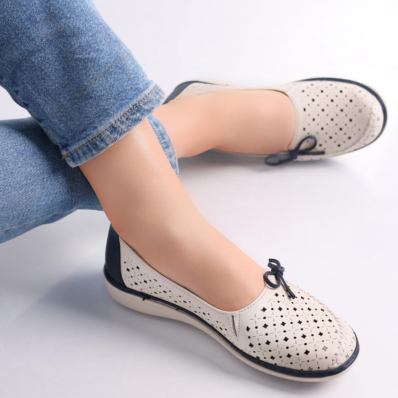 Pantofi dama casual Bej/Albastri din Piele Ecologica Norte - poza 5