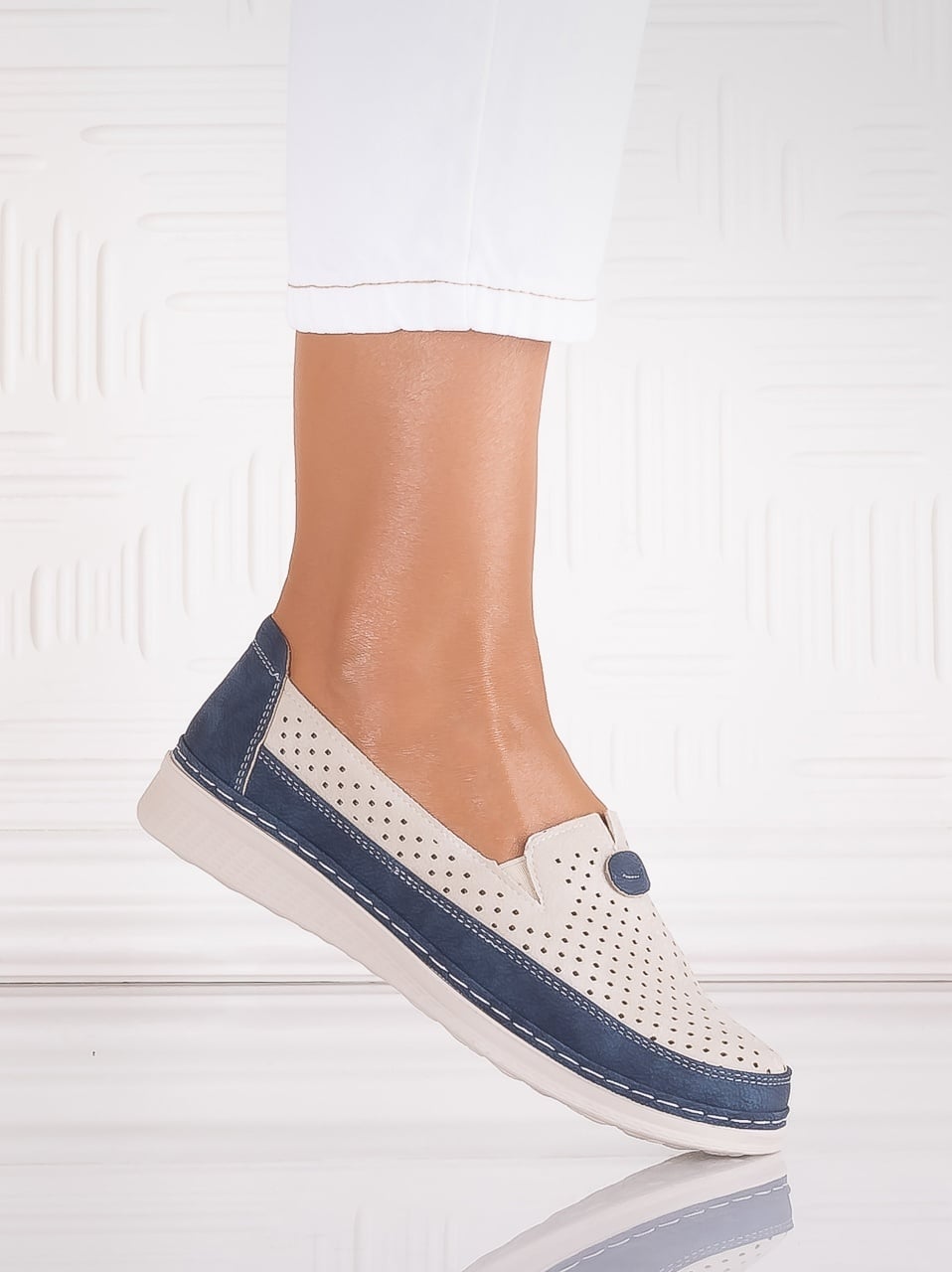 Pantofi dama casual Bej/albastru din Piele Ecologica Atinos - poza 2