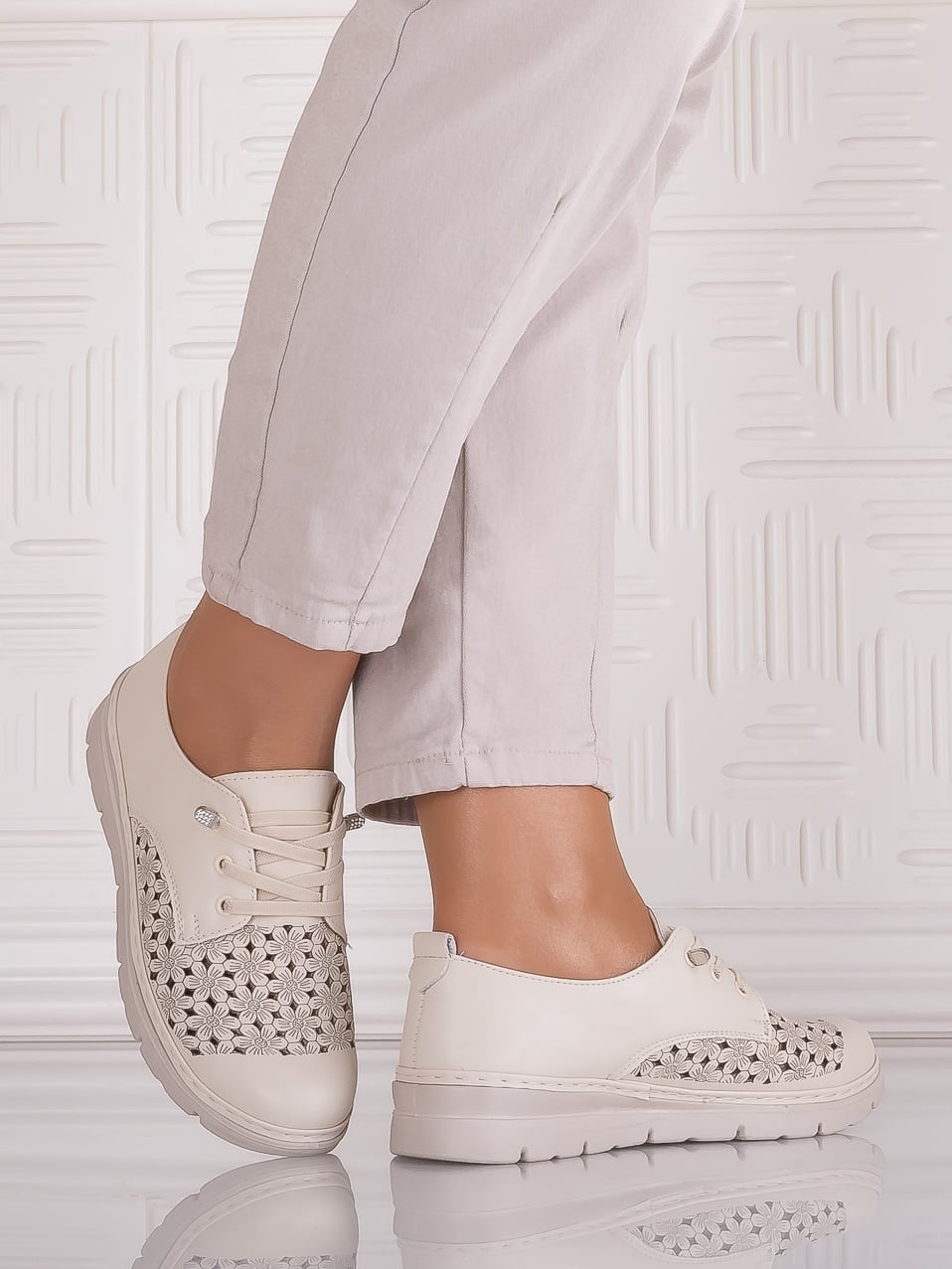 Pantofi dama casual Bej deschis din Piele Ecologica Halya - poza 2