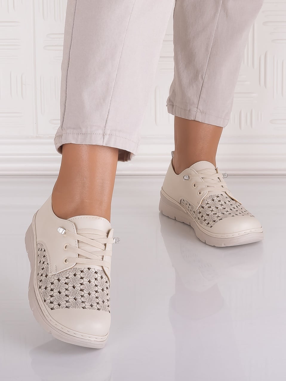 Pantofi dama casual Bej deschis din Piele Ecologica Halya - poza 4