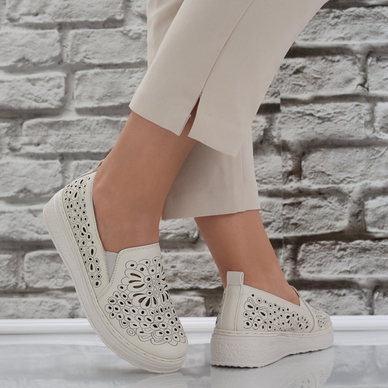Pantofi dama casual Bej din Piele Ecologica Acona - poza 2
