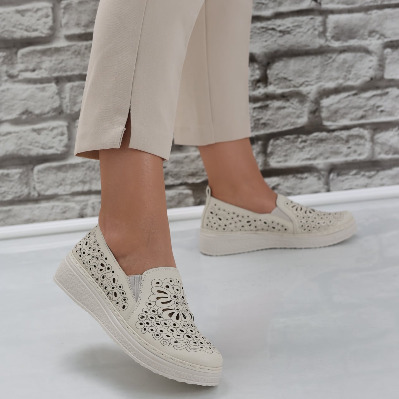 Pantofi dama casual Bej din Piele Ecologica Acona - poza 3