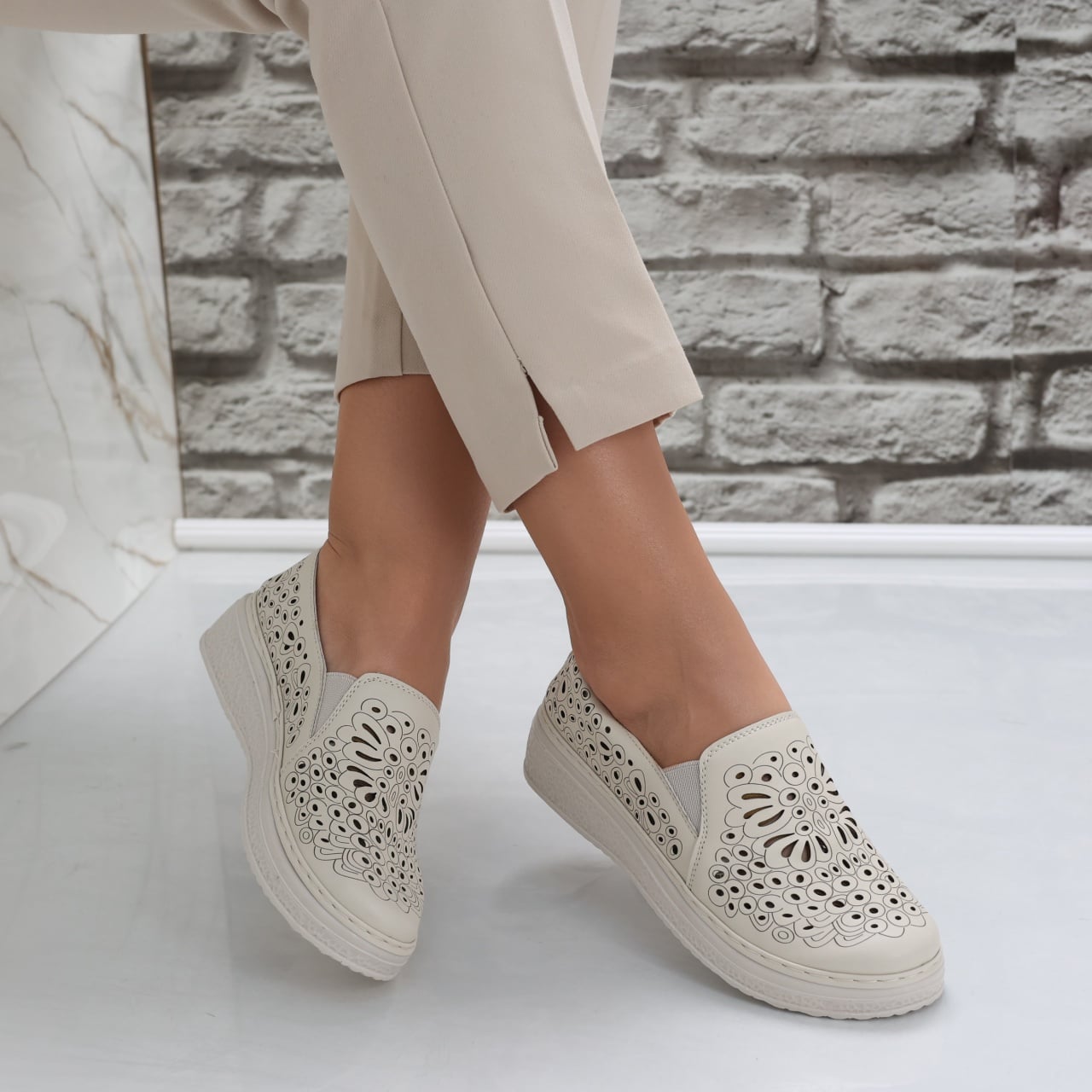 Pantofi dama casual Bej din Piele Ecologica Acona - poza 4