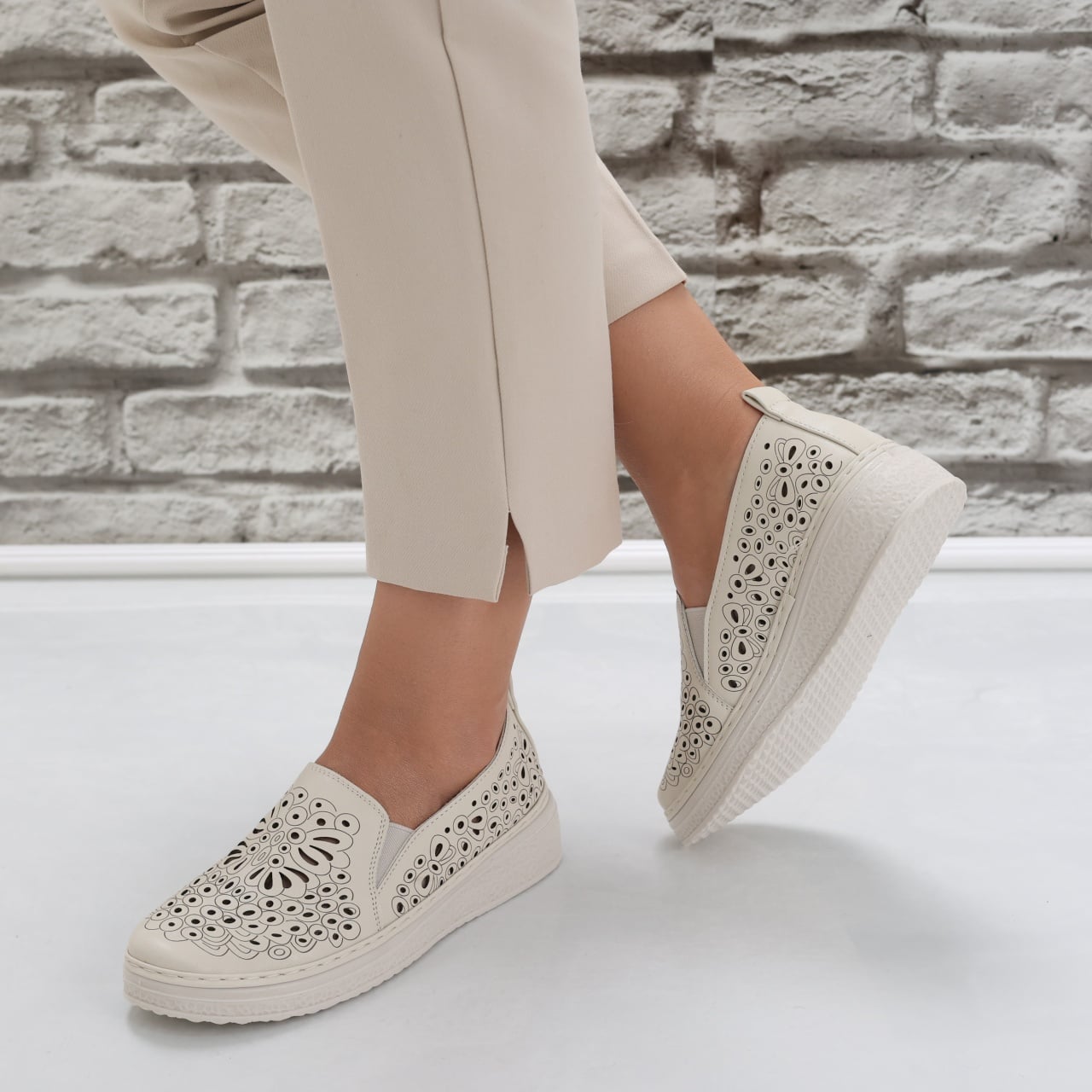 Pantofi dama casual Bej din Piele Ecologica Acona - poza 5