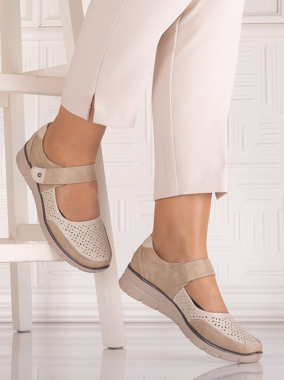 Pantofi dama casual Bej din Piele Ecologică Anabelle - poza 1