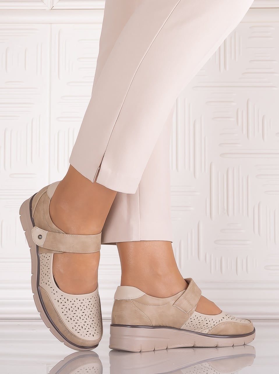 Pantofi dama casual Bej din Piele Ecologică Anabelle - poza 2