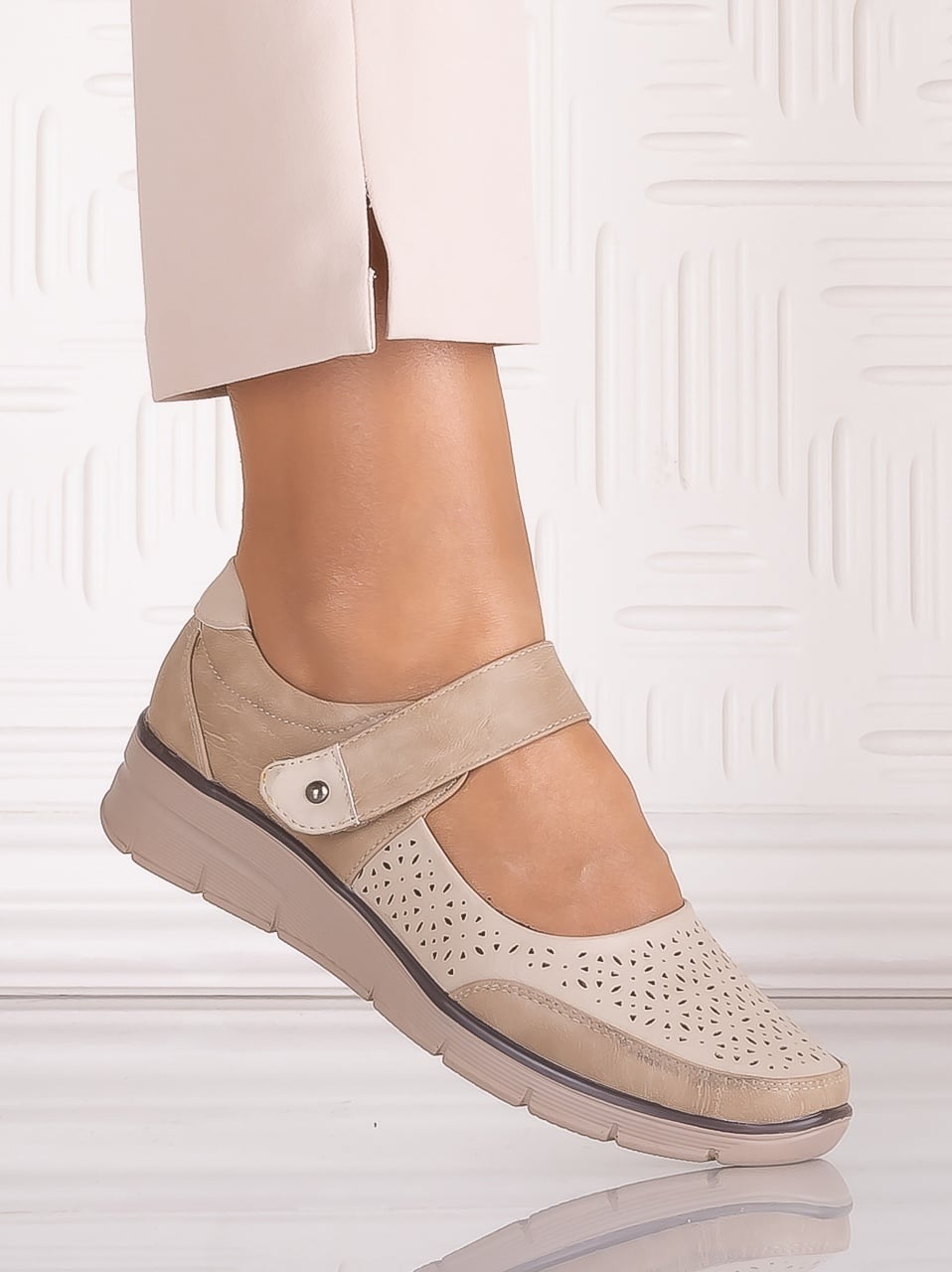 Pantofi dama casual Bej din Piele Ecologică Anabelle - poza 3
