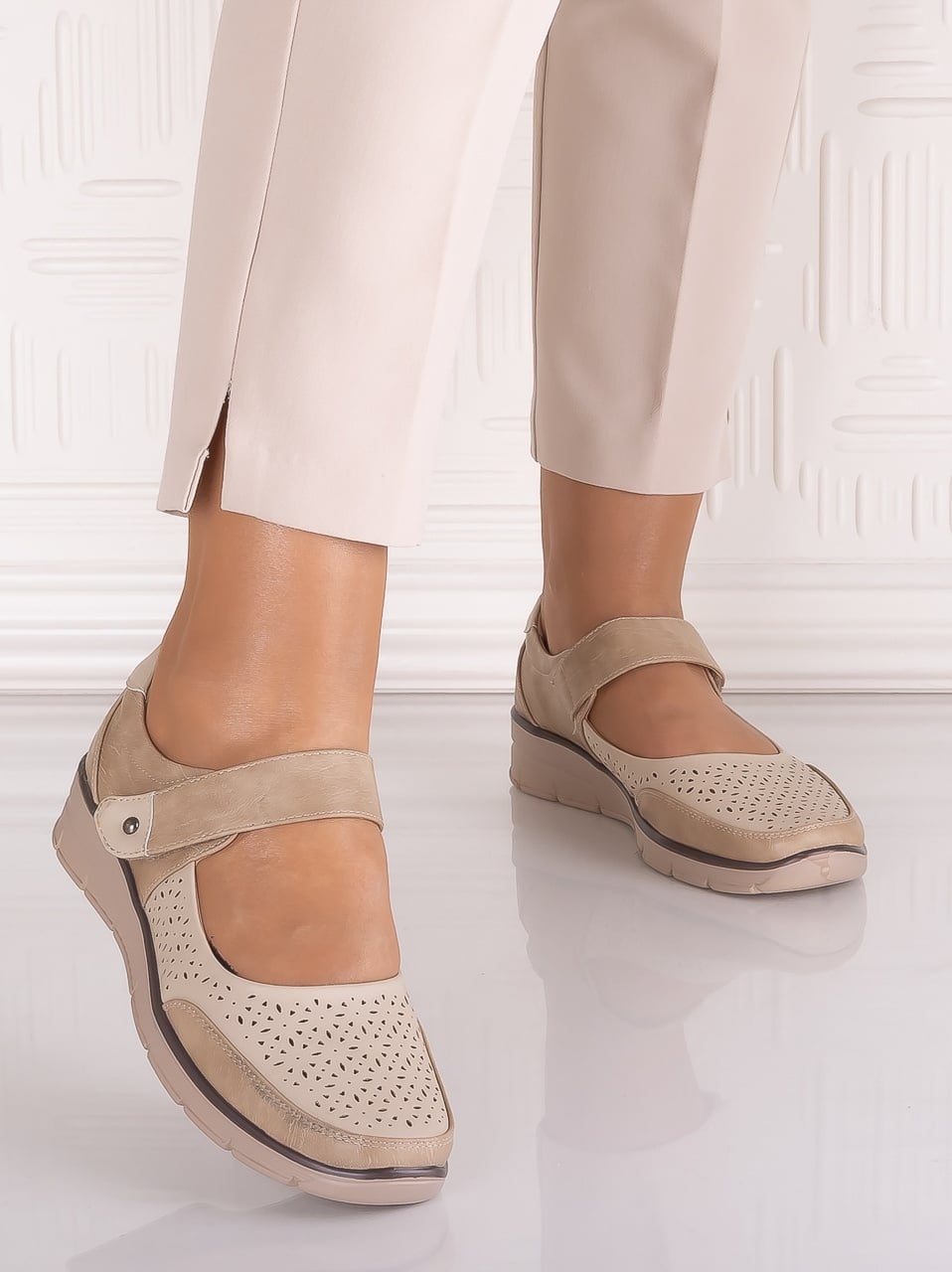 Pantofi dama casual Bej din Piele Ecologică Anabelle - poza 4