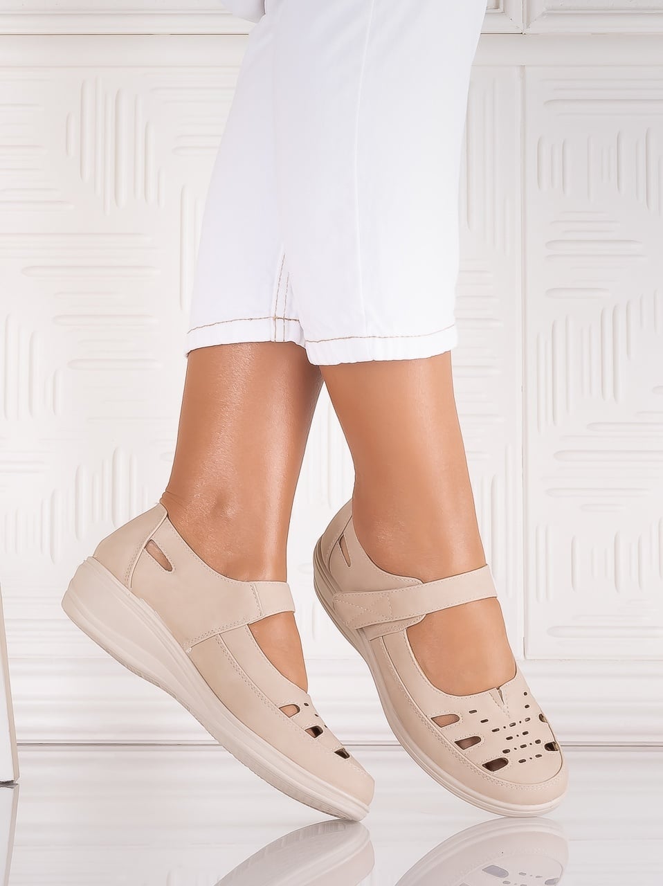 Pantofi dama casual Bej din Piele Ecologica Araua - poza 2