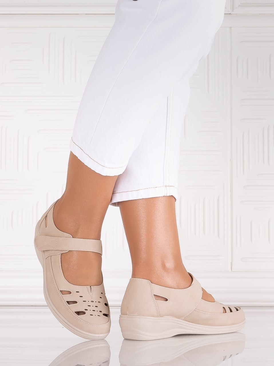 Pantofi dama casual Bej din Piele Ecologica Araua - poza 4