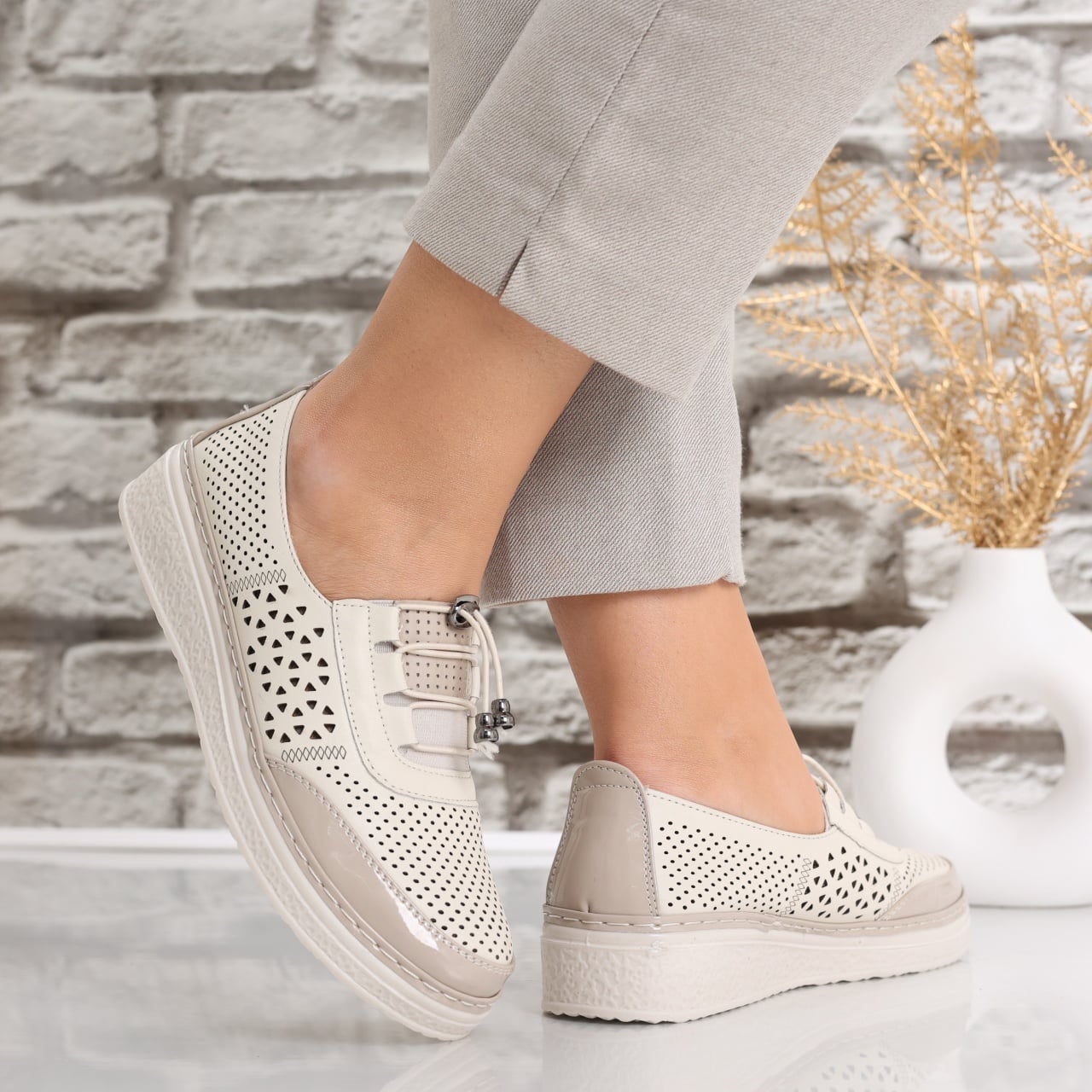 Pantofi dama casual Bej din Piele Ecologica Ascan - poza 2