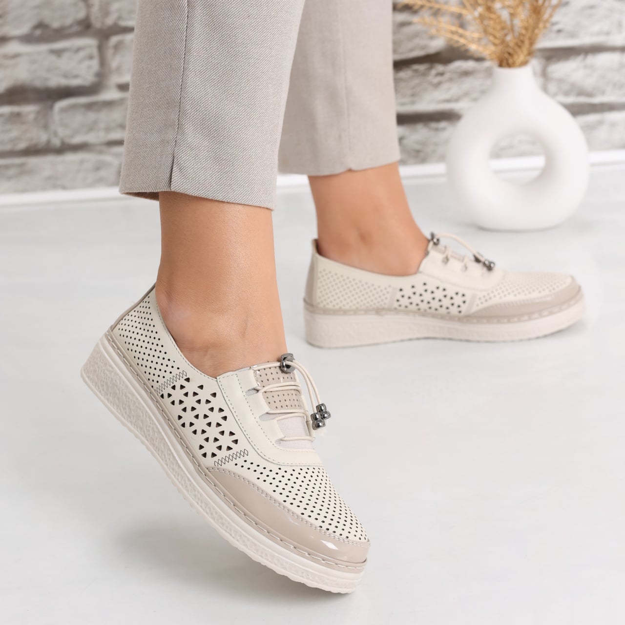 Pantofi dama casual Bej din Piele Ecologica Ascan - poza 3