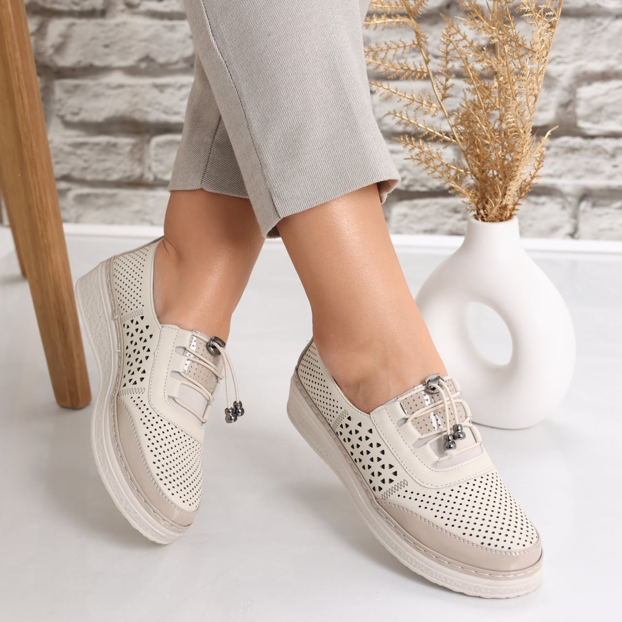 Pantofi dama casual Bej din Piele Ecologica Ascan - poza 4