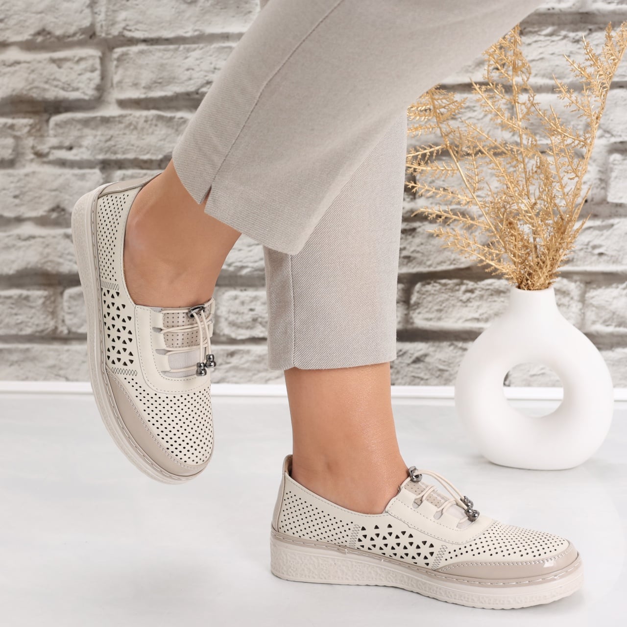 Pantofi dama casual Bej din Piele Ecologica Ascan - poza 5
