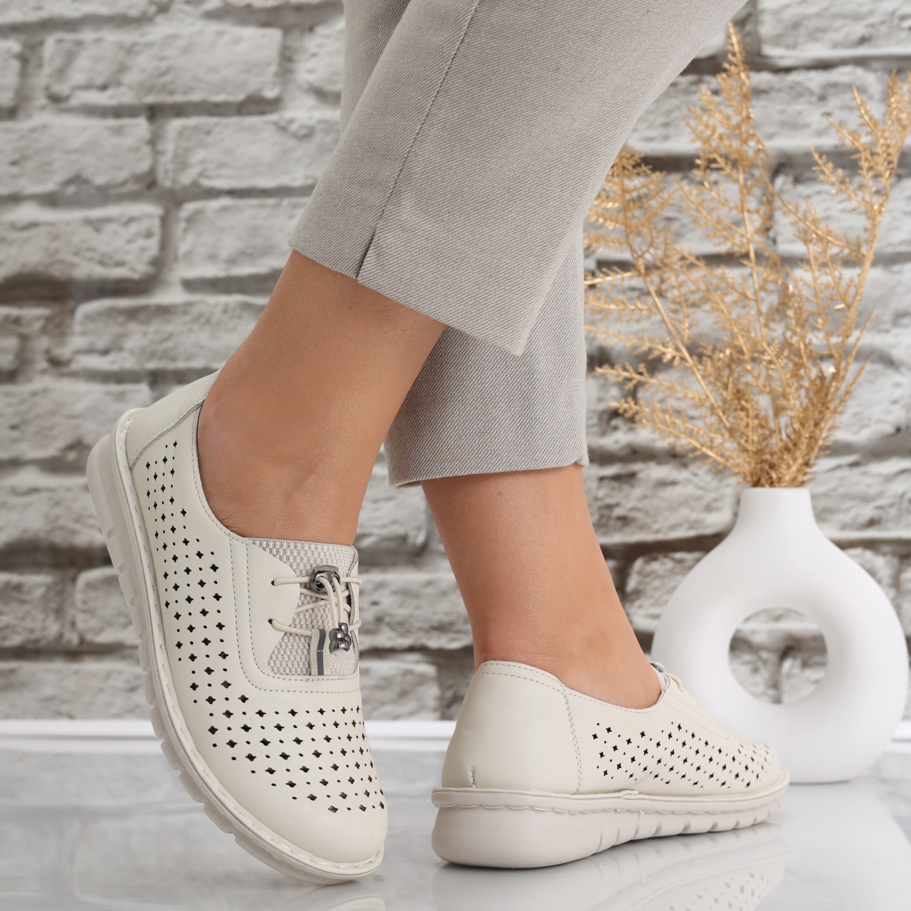 Pantofi dama casual Bej din Piele Ecologica Aseva - poza 3