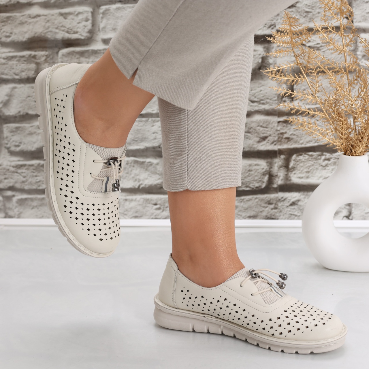 Pantofi dama casual Bej din Piele Ecologica Aseva - poza 4