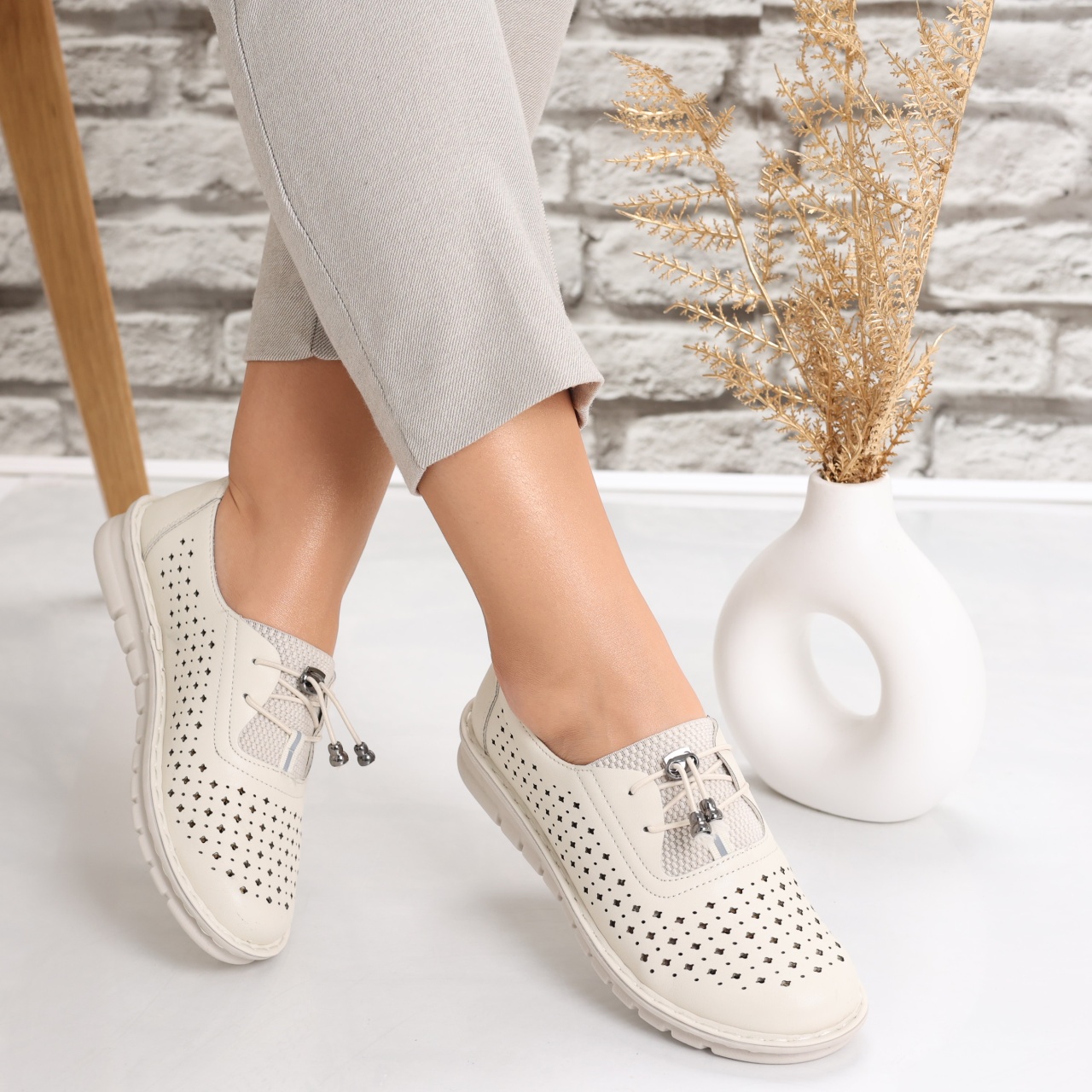 Pantofi dama casual Bej din Piele Ecologica Aseva - poza 5