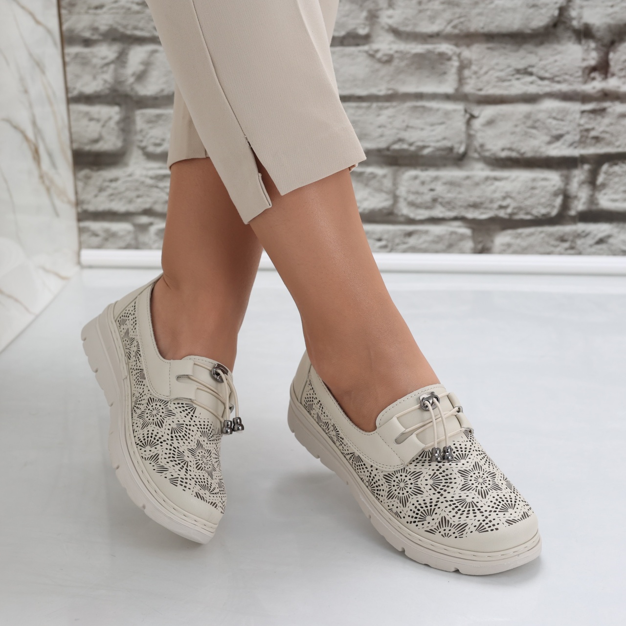 Pantofi dama casual Bej din Piele Ecologica Asnes - poza 2