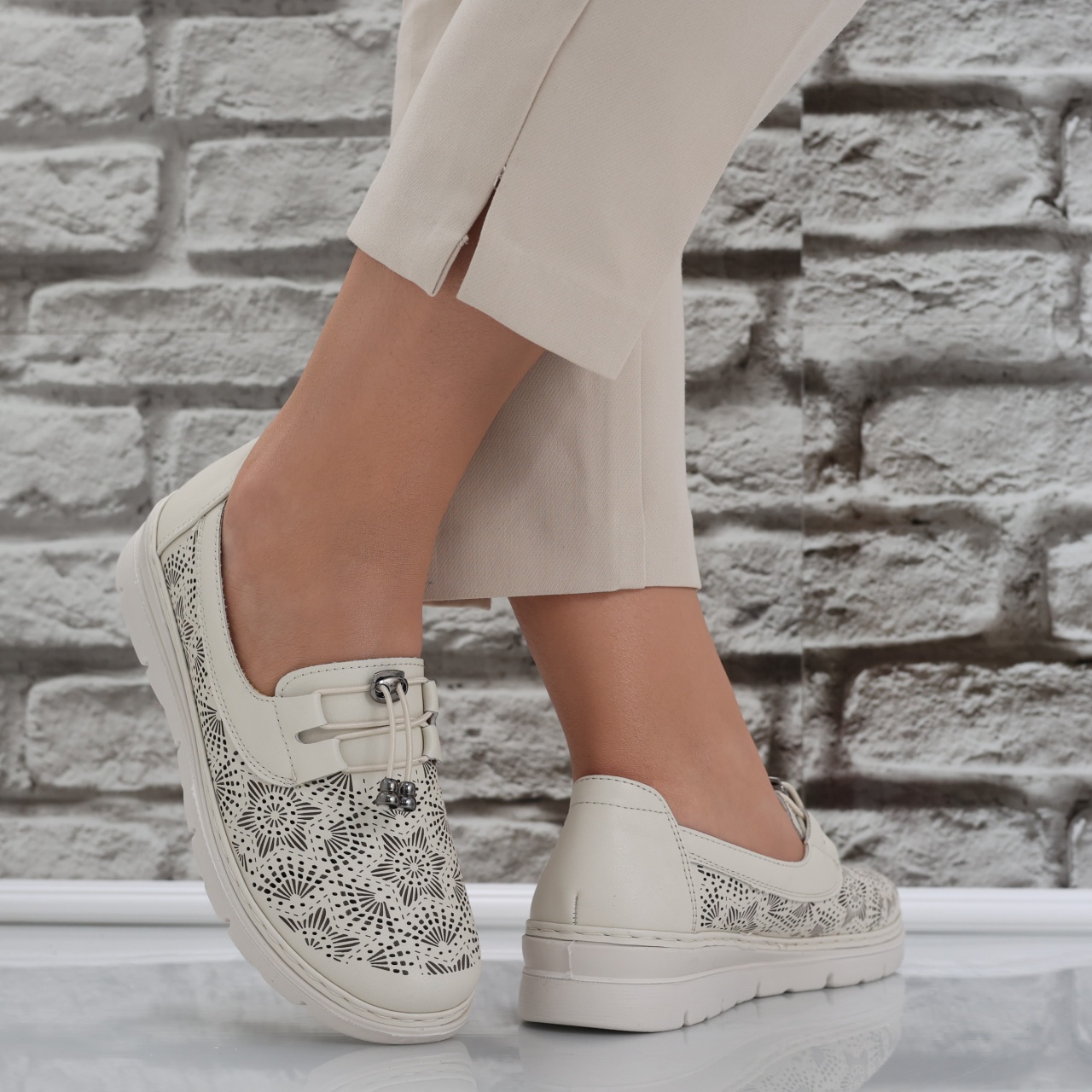 Pantofi dama casual Bej din Piele Ecologica Asnes - poza 3