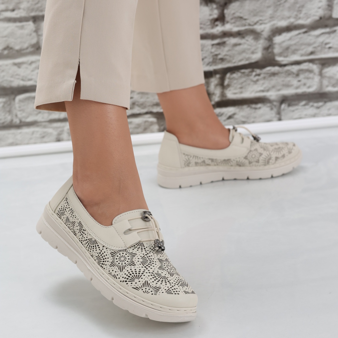 Pantofi dama casual Bej din Piele Ecologica Asnes - poza 4