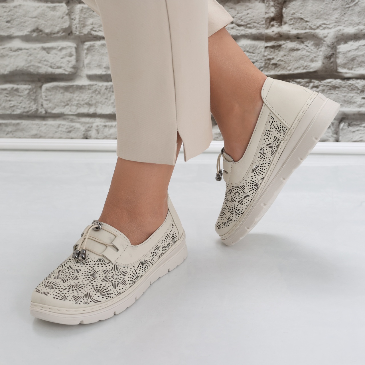 Pantofi dama casual Bej din Piele Ecologica Asnes - poza 5