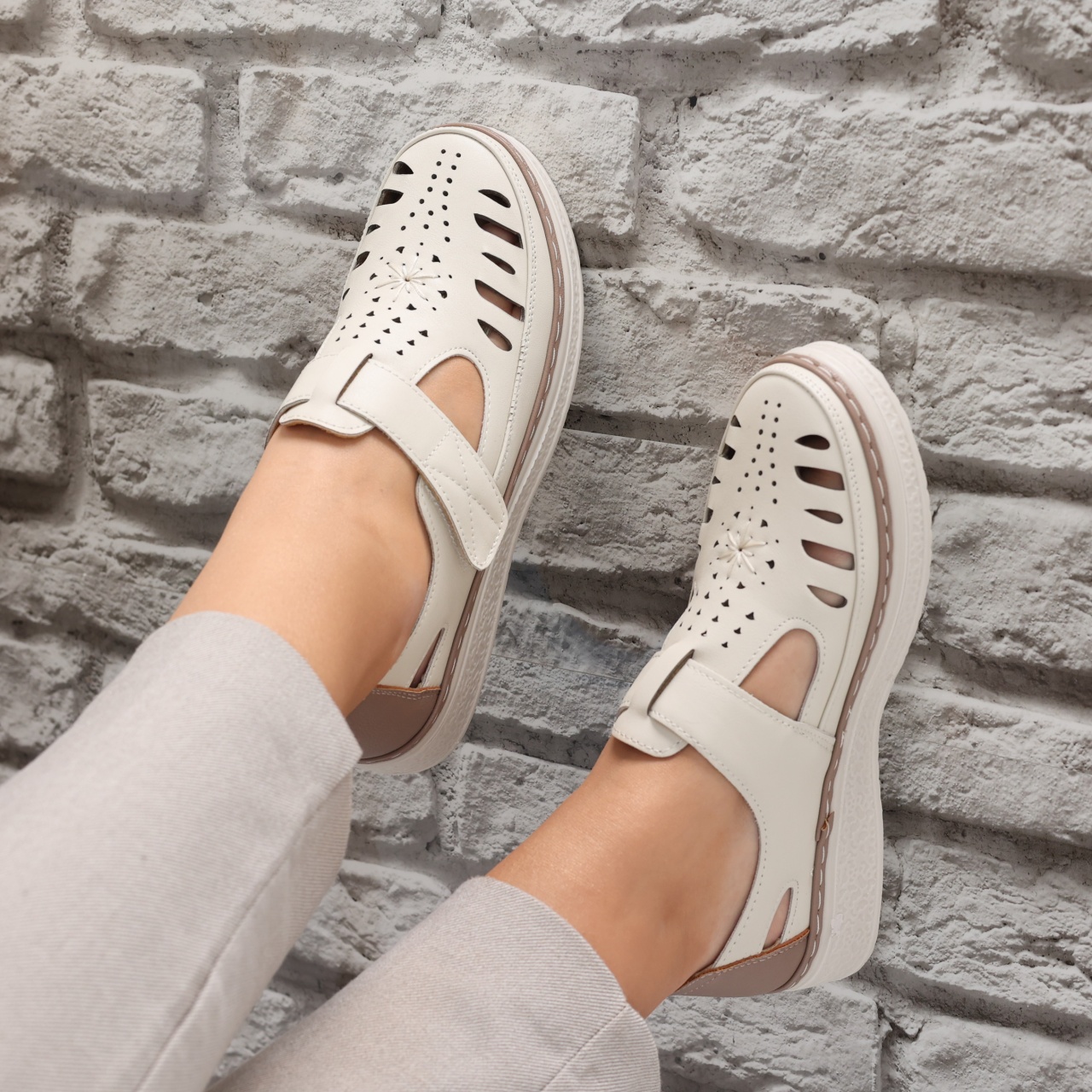 Pantofi dama casual Bej din Piele Ecologica Asreva - poza 2