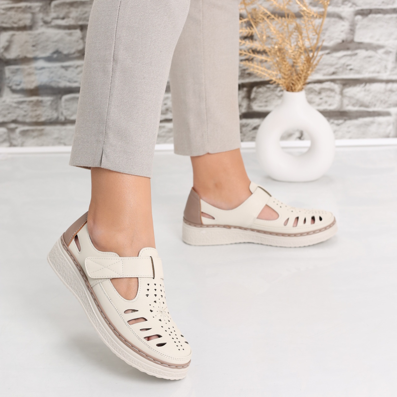 Pantofi dama casual Bej din Piele Ecologica Asreva - poza 3