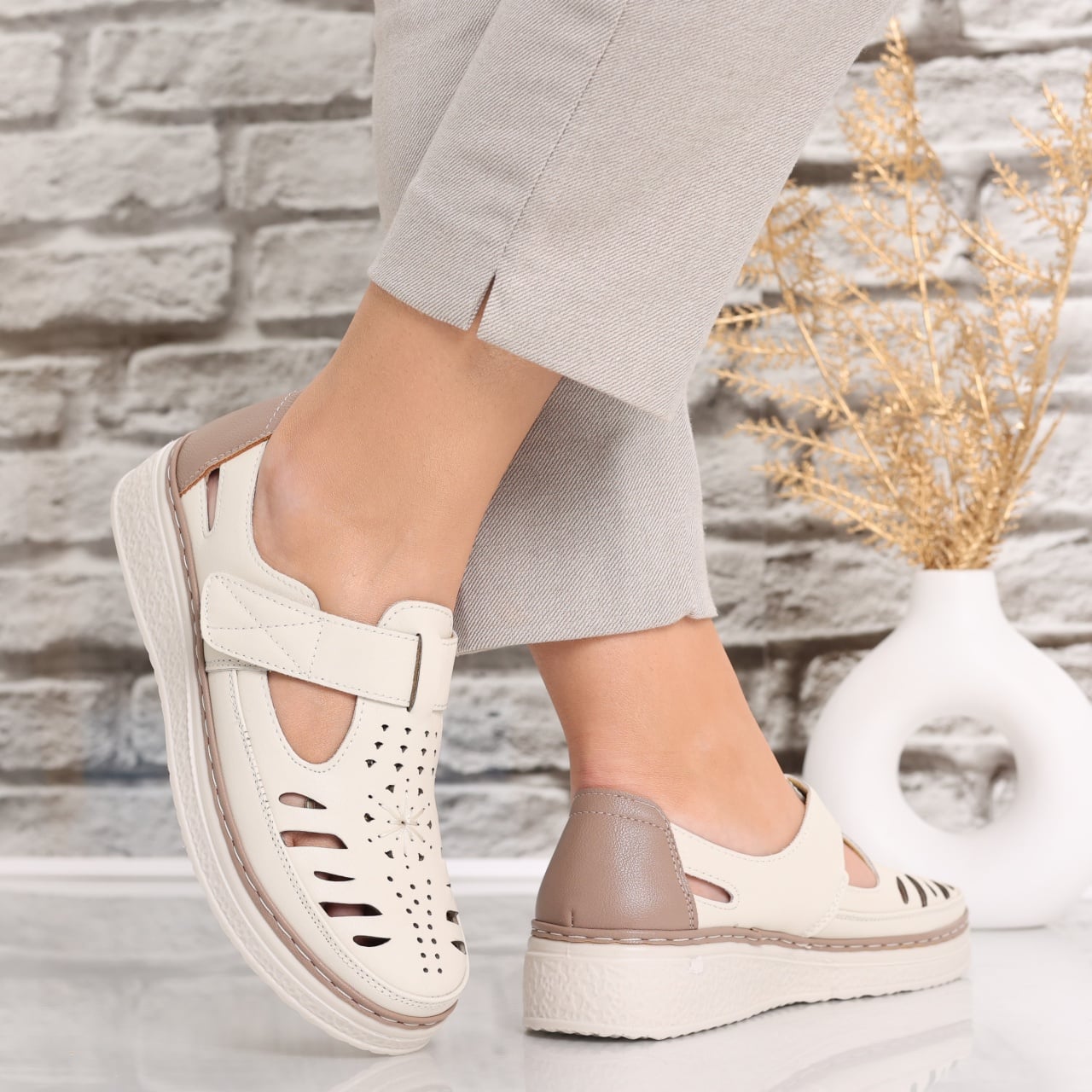 Pantofi dama casual Bej din Piele Ecologica Asreva - poza 4