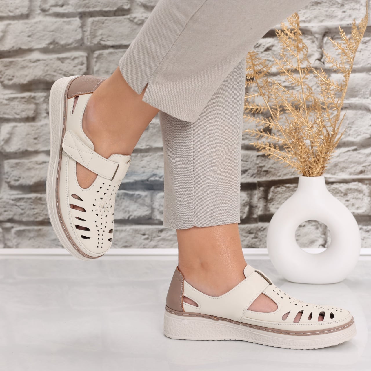 Pantofi dama casual Bej din Piele Ecologica Asreva - poza 5