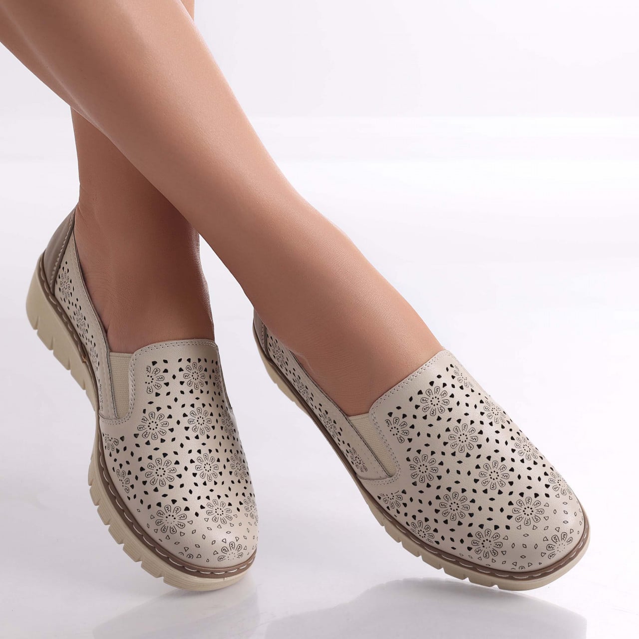 Pantofi dama casual Bej din Piele Ecologica Atsoi - poza 2