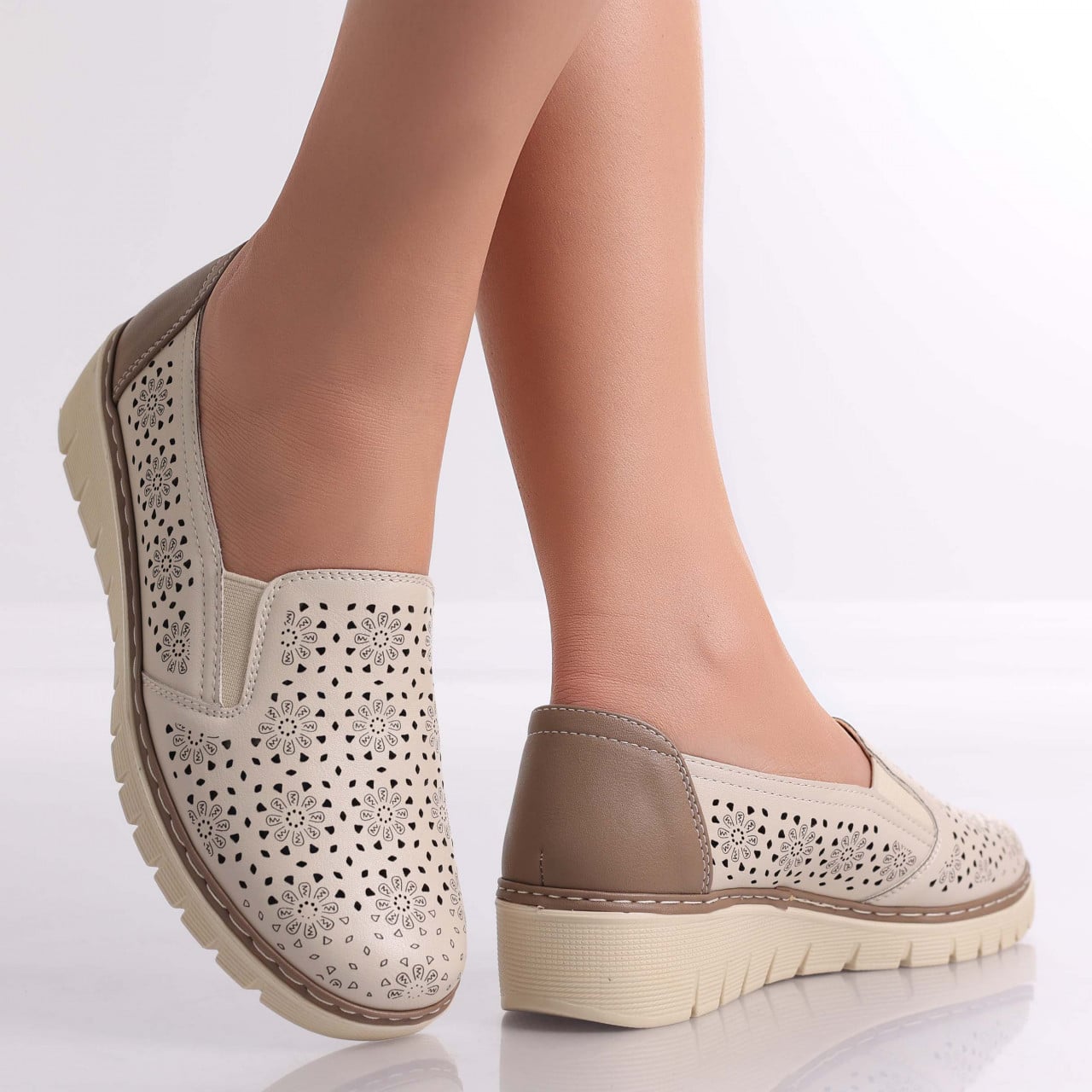 Pantofi dama casual Bej din Piele Ecologica Atsoi - poza 3