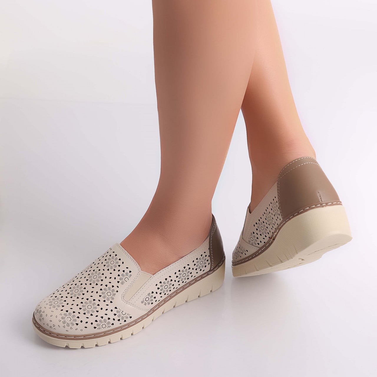 Pantofi dama casual Bej din Piele Ecologica Atsoi - poza 4