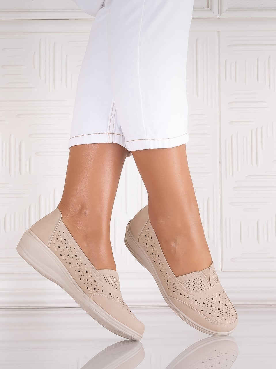 Pantofi dama casual Bej din Piele Ecologica Audara - poza 1