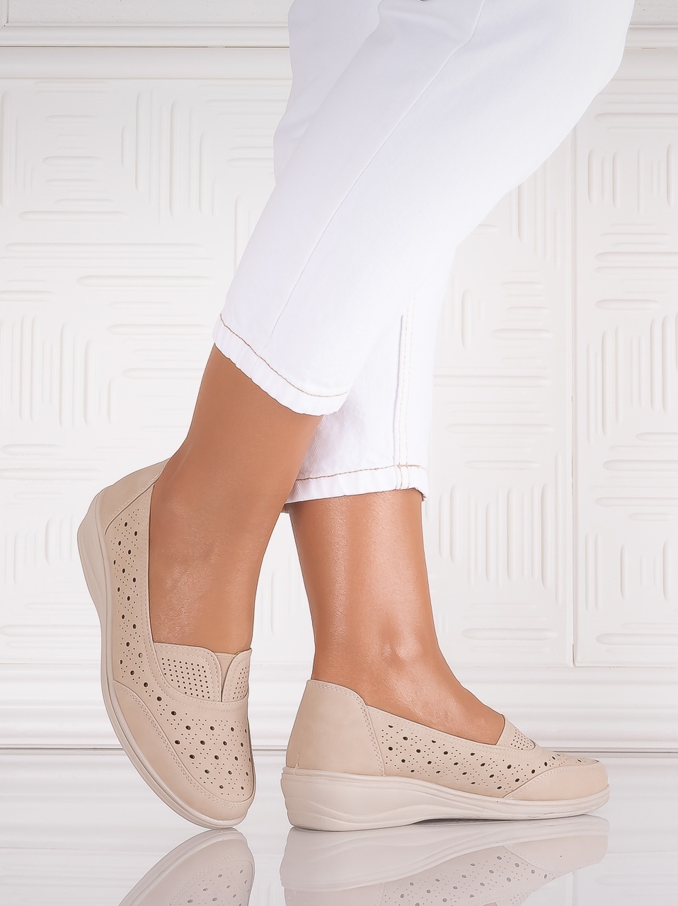 Pantofi dama casual Bej din Piele Ecologica Audara - poza 3
