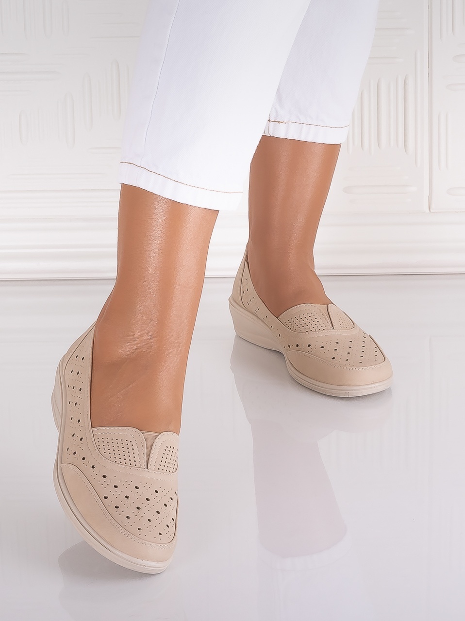 Pantofi dama casual Bej din Piele Ecologica Audara - poza 5