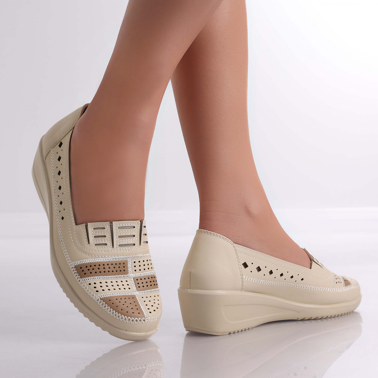 Pantofi dama casual Bej din Piele Ecologica Belen - poza 3