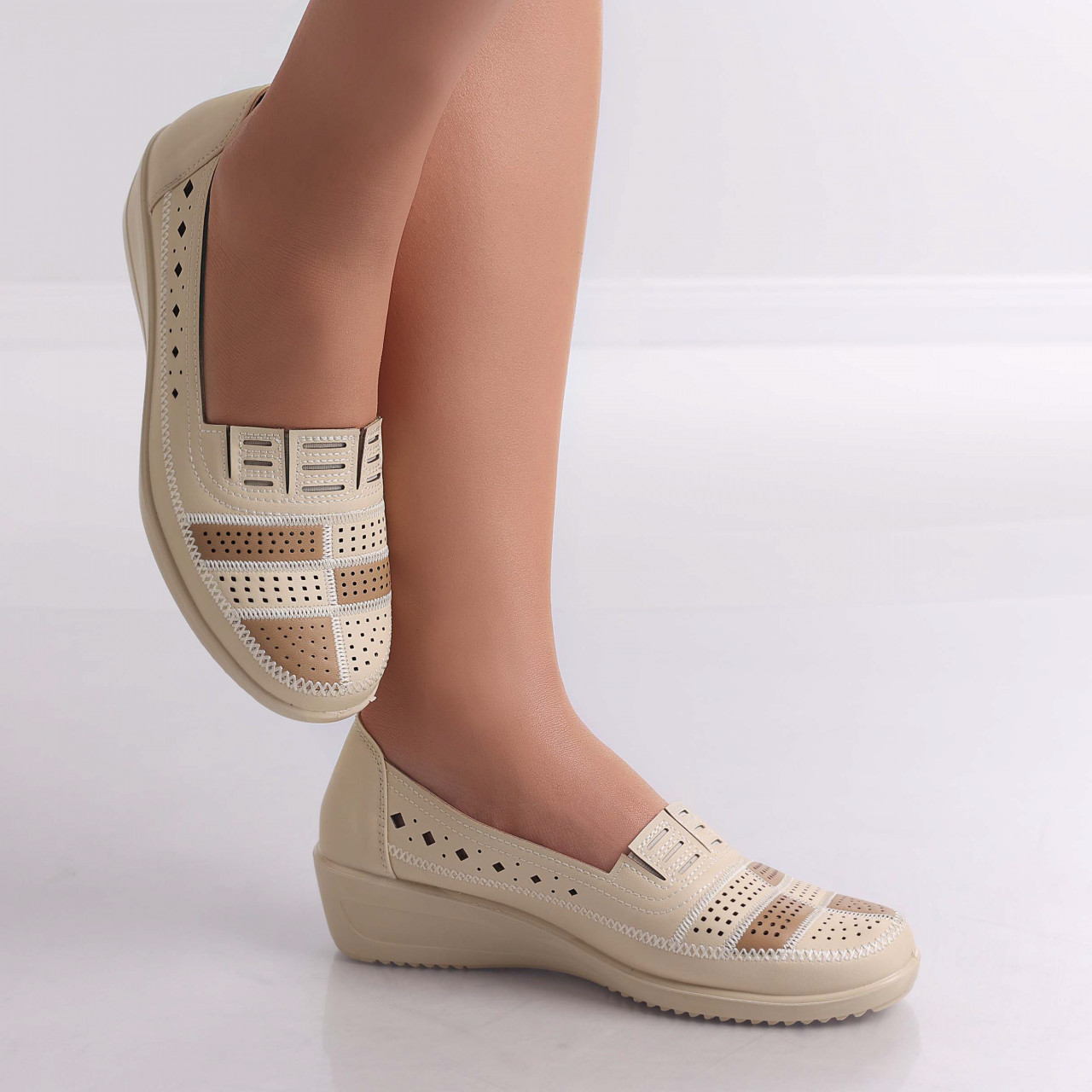 Pantofi dama casual Bej din Piele Ecologica Belen - poza 5