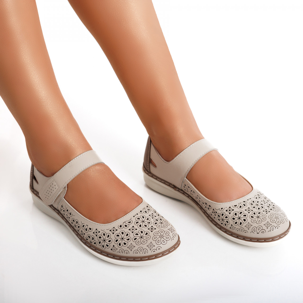 Pantofi dama casual Bej din Piele Ecologica Careta - poza 2