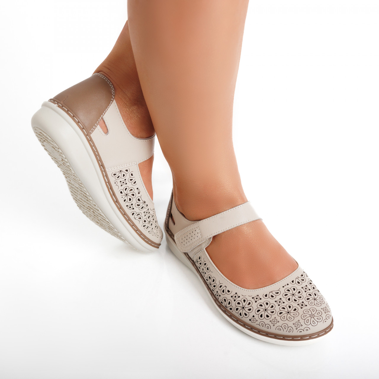Pantofi dama casual Bej din Piele Ecologica Careta - poza 5