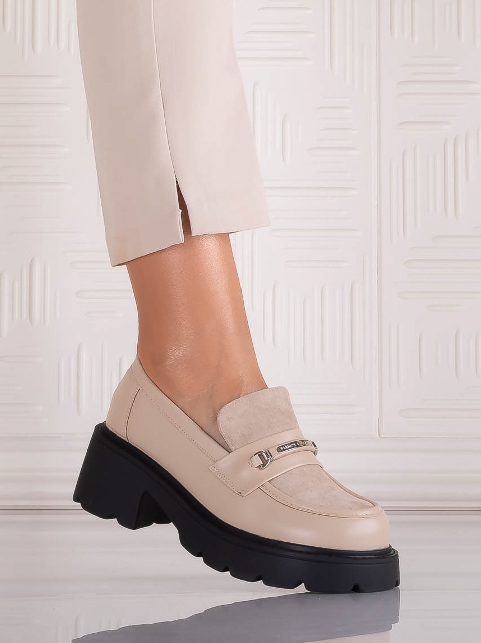 Pantofi dama casual Bej din Piele Ecologica Catilea - poza 1