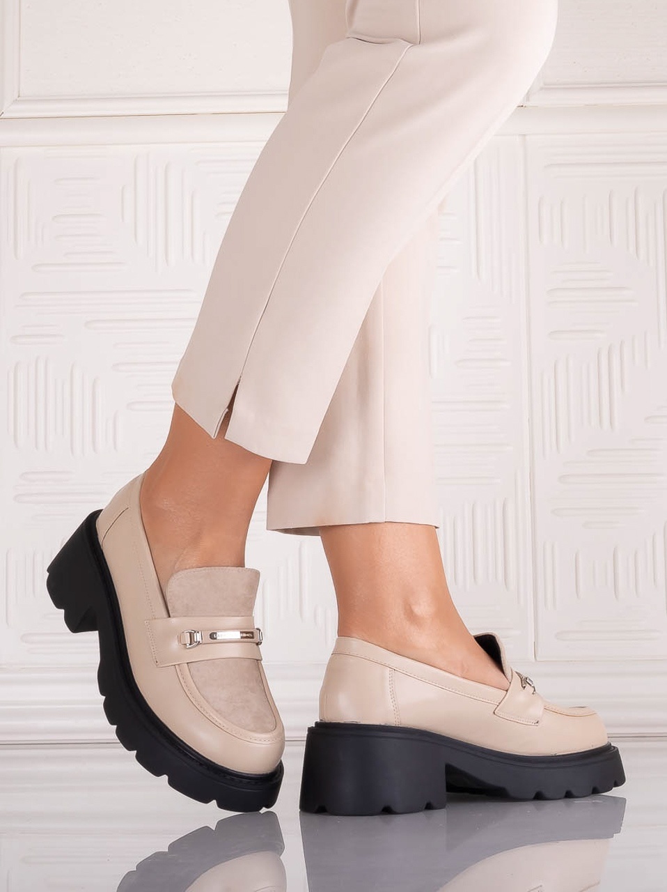 Pantofi dama casual Bej din Piele Ecologica Catilea - poza 2