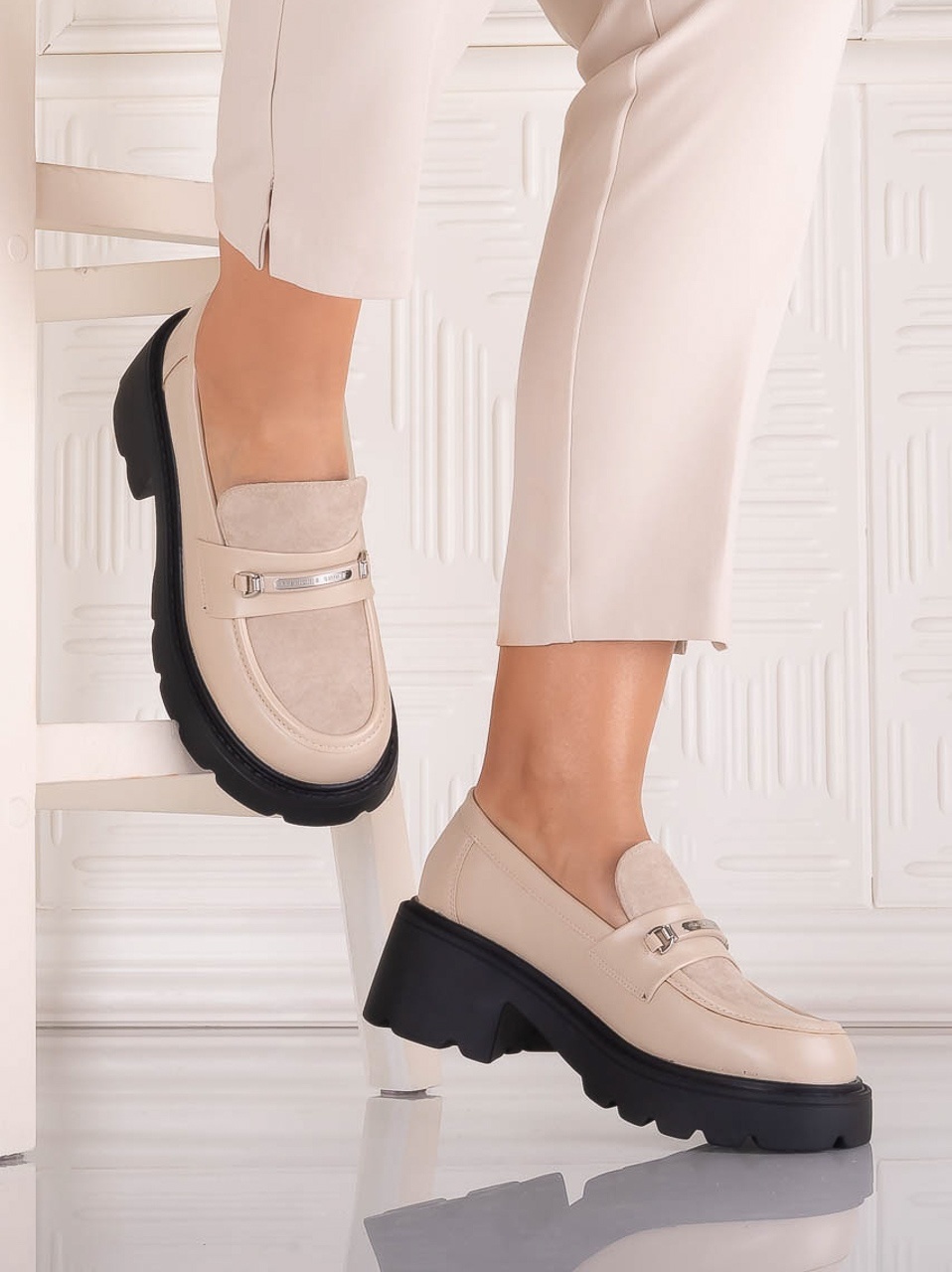 Pantofi dama casual Bej din Piele Ecologica Catilea - poza 3